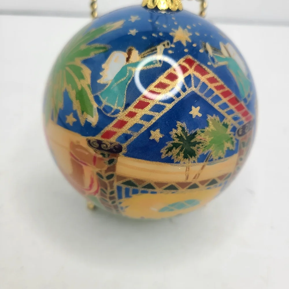 Pier 1 Li Bien Hand Blown Glass Hand Painted Nativity Scene Large Ornament 2010